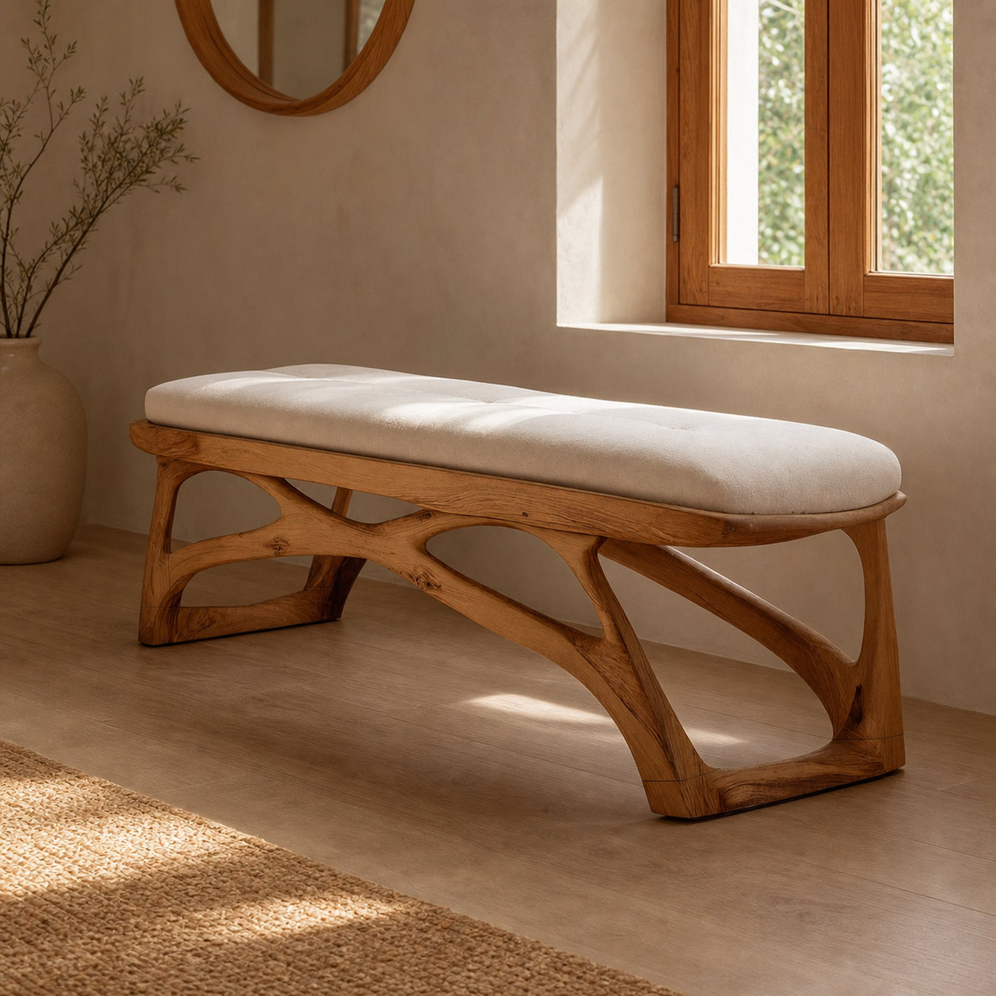 Minimalist Wooden Bench For Bedroom Interior Accent
