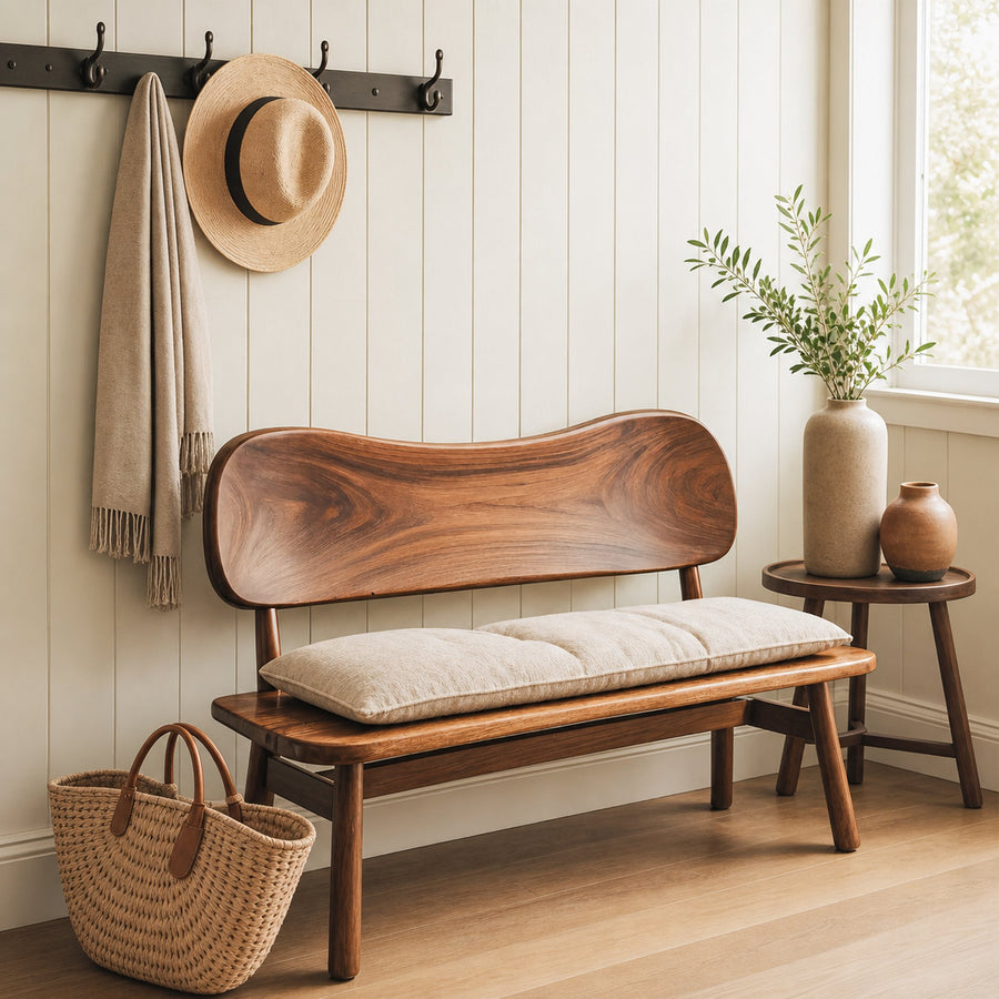 Modern Bench With Curved Backrest For Bedroom