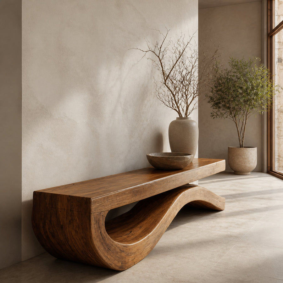 Modern Bench With Flowing Curved Base For Entryway
