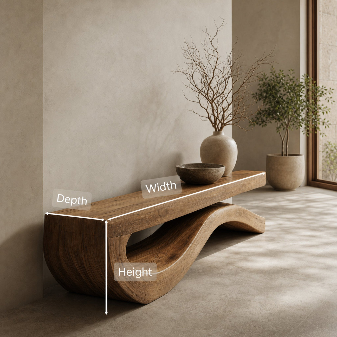 Modern Bench With Flowing Curved Base For Entryway - product view 7