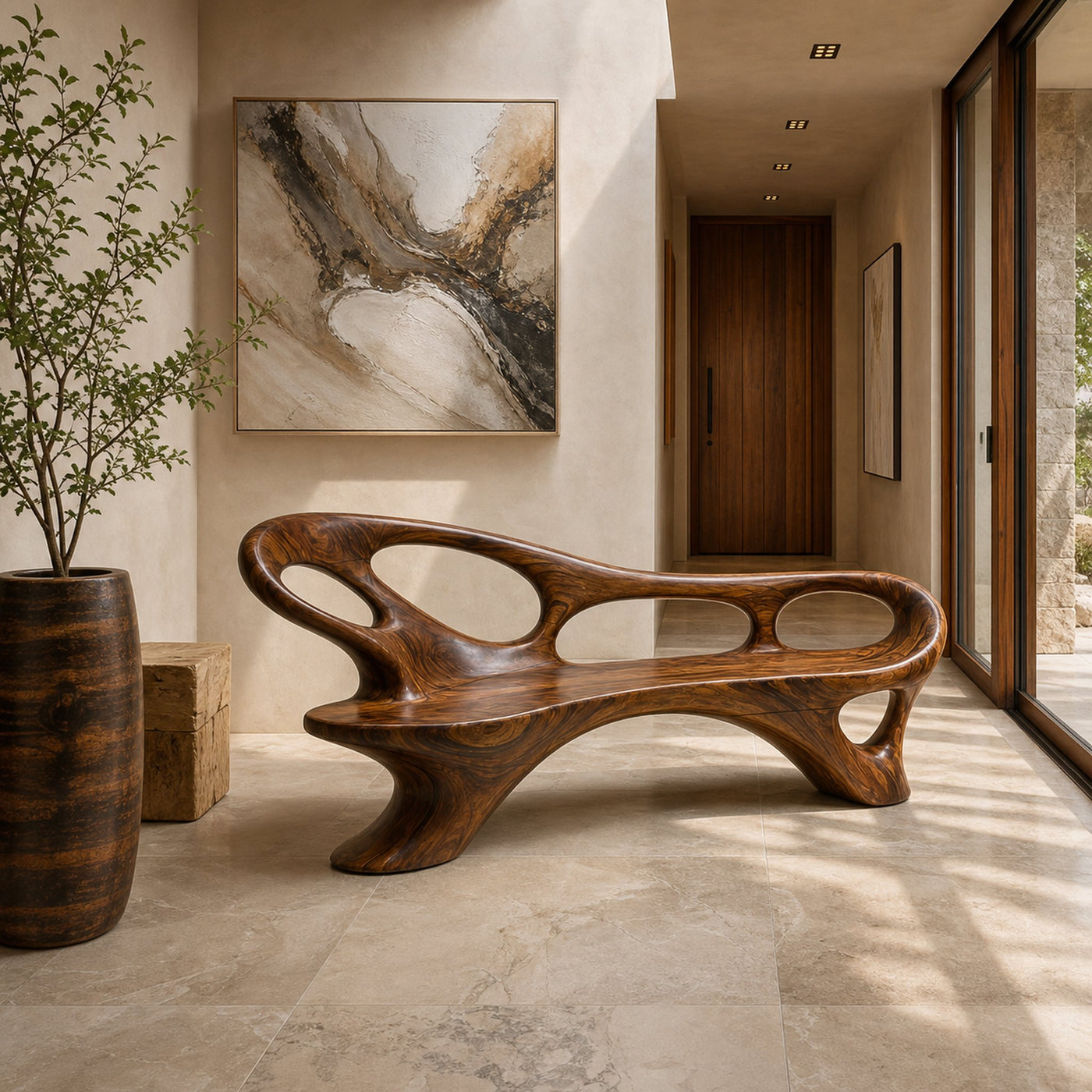 Modern Entryway Bench With Continuous Curved Structure For Modern Living