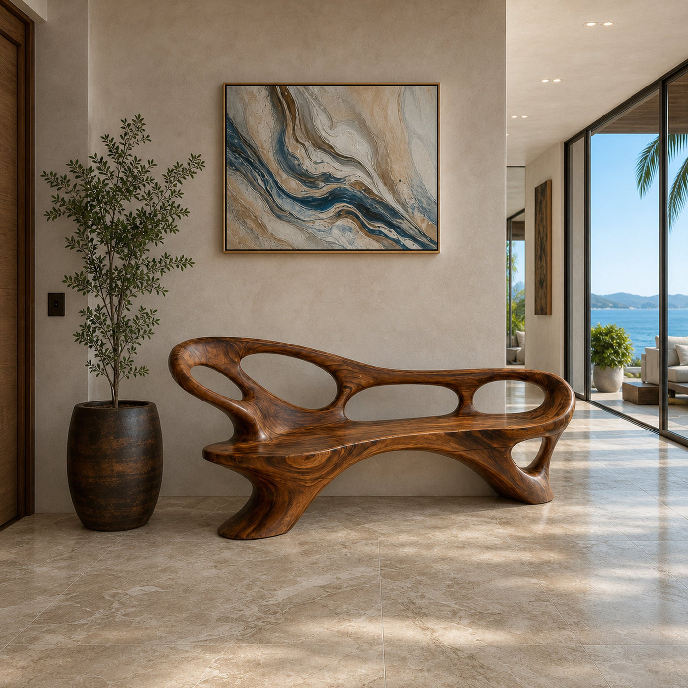 Modern Entryway Bench With Continuous Curved Structure For Modern Living - product view 7