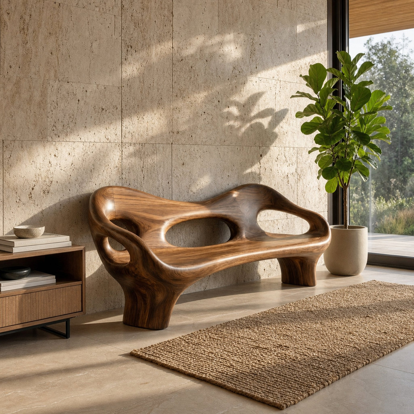 Modern Entryway Bench With Hollow Sculpture Arms For Hallway - product view 6