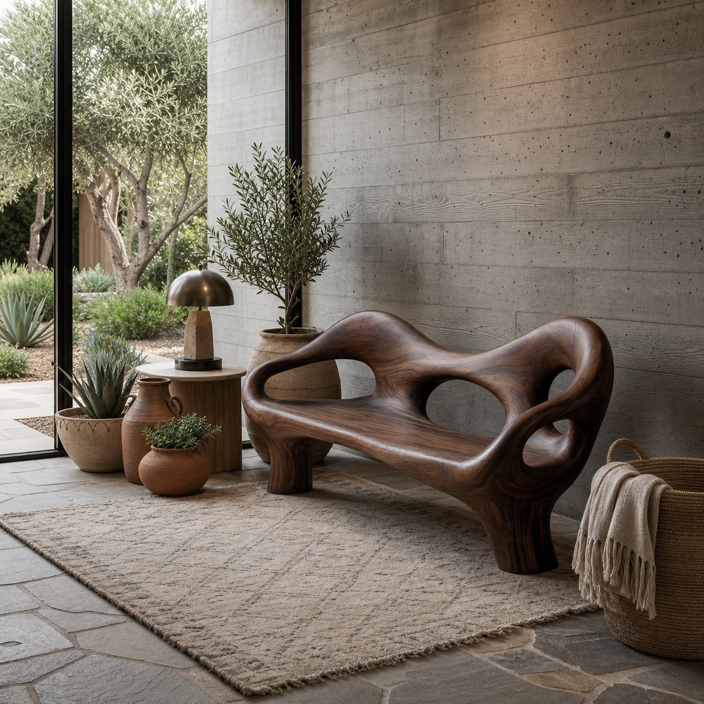 Modern Entryway Bench With Hollow Sculpture Arms For Hallway - product view 7