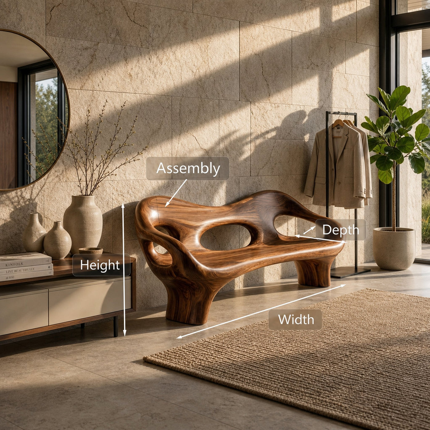 Modern Entryway Bench With Hollow Sculpture Arms For Hallway - product view 8