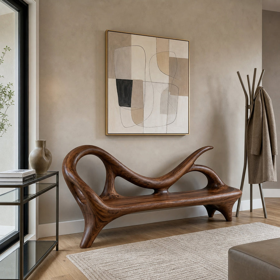 Modern Entryway Bench With Sculptural Form For Contemporary Interiors