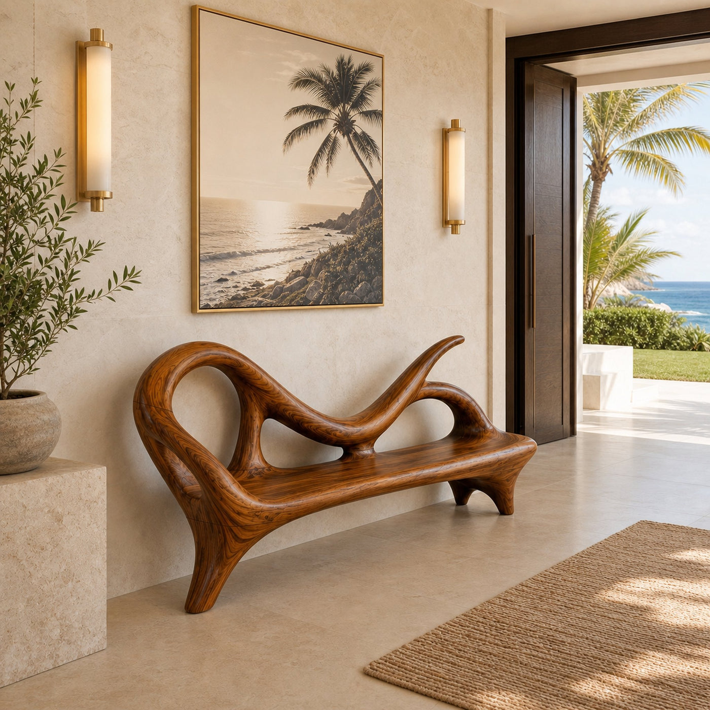 Modern Entryway Bench With Sculptural Form For Contemporary Interiors - product view 6