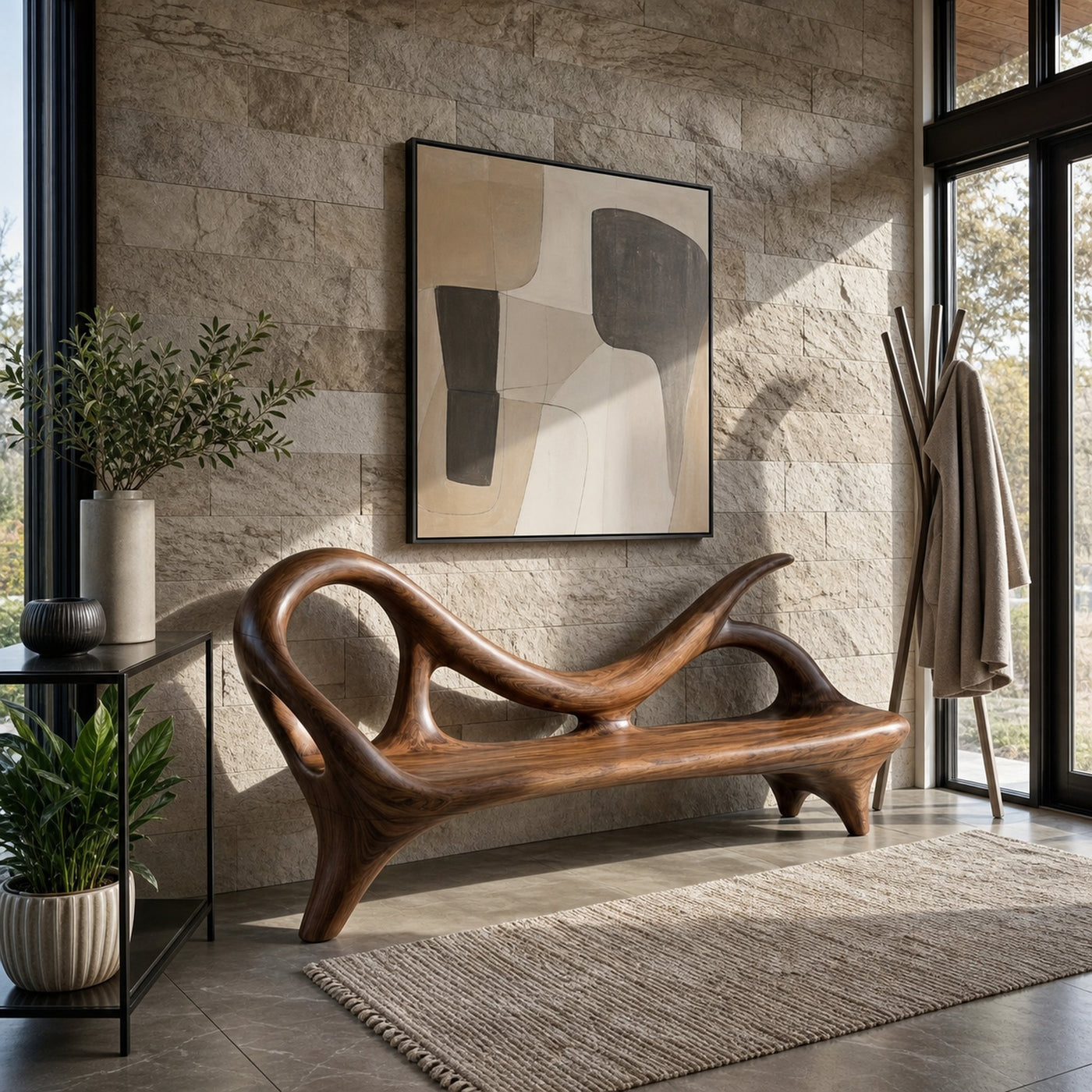 Modern Entryway Bench With Sculptural Form For Contemporary Interiors - product view 7