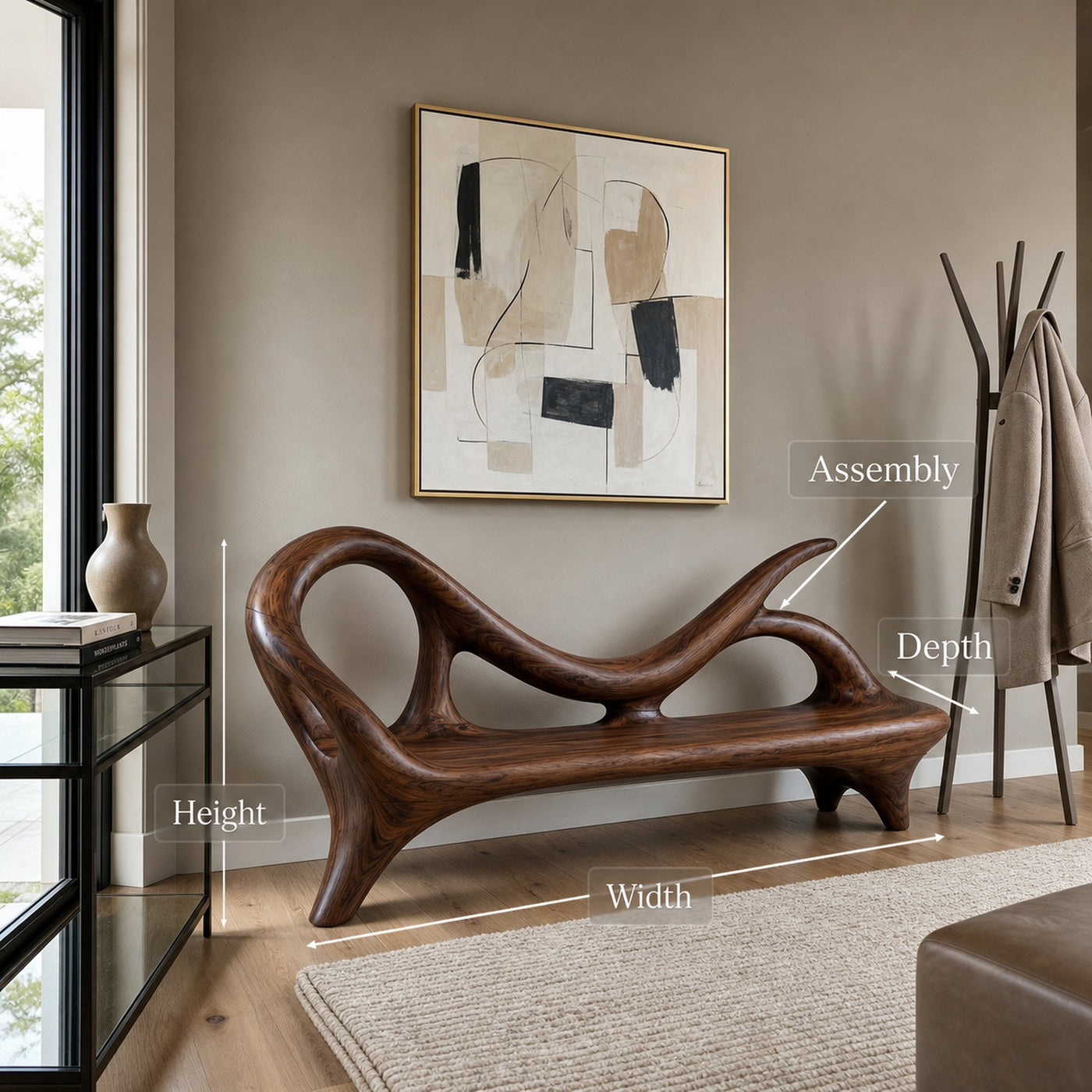 Modern Entryway Bench With Sculptural Form For Contemporary Interiors - product view 8