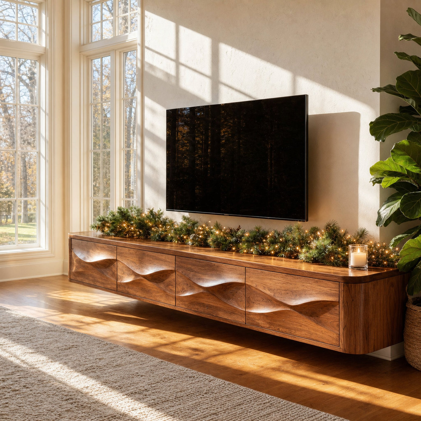Modern Floating TV Console For Holiday Decor
