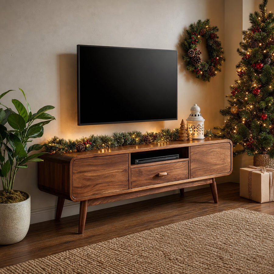 Modern Floating TV Console With Rounded Edge For Holiday