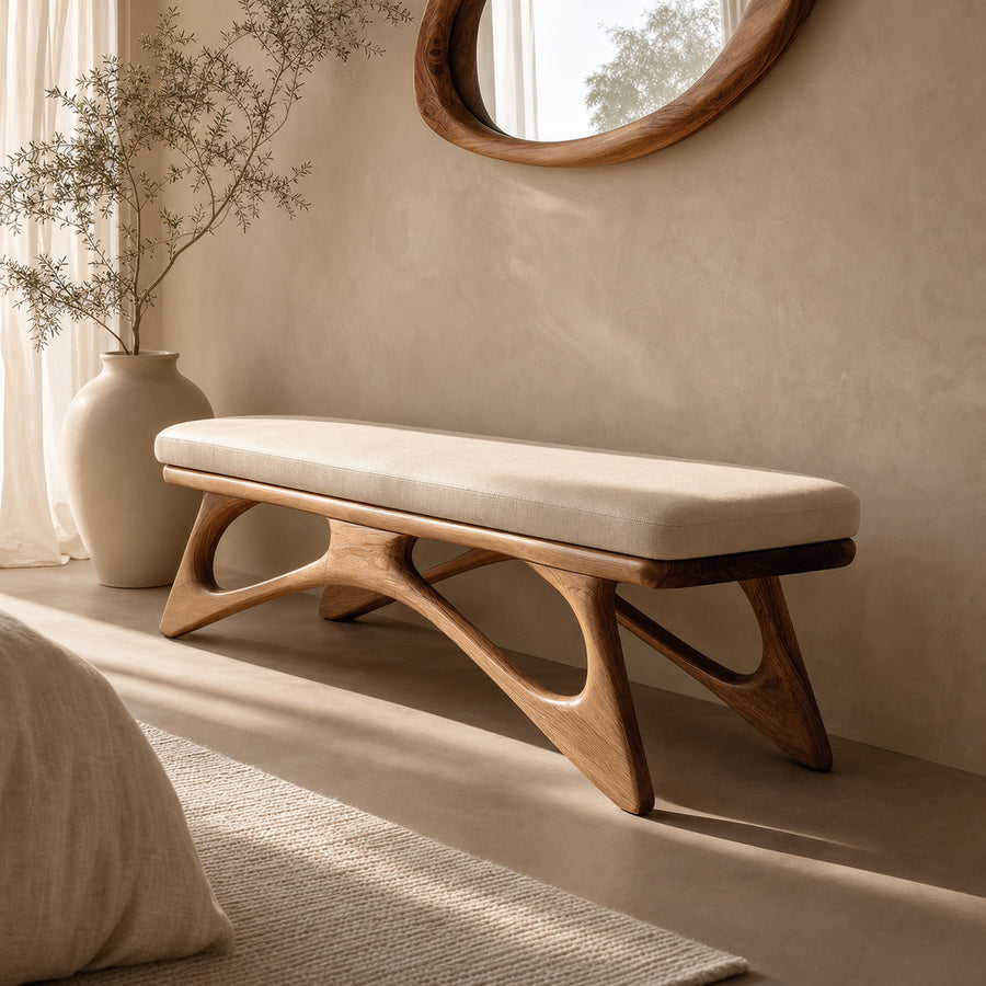 Modern Flowing Wood Bench For Furniture Accent