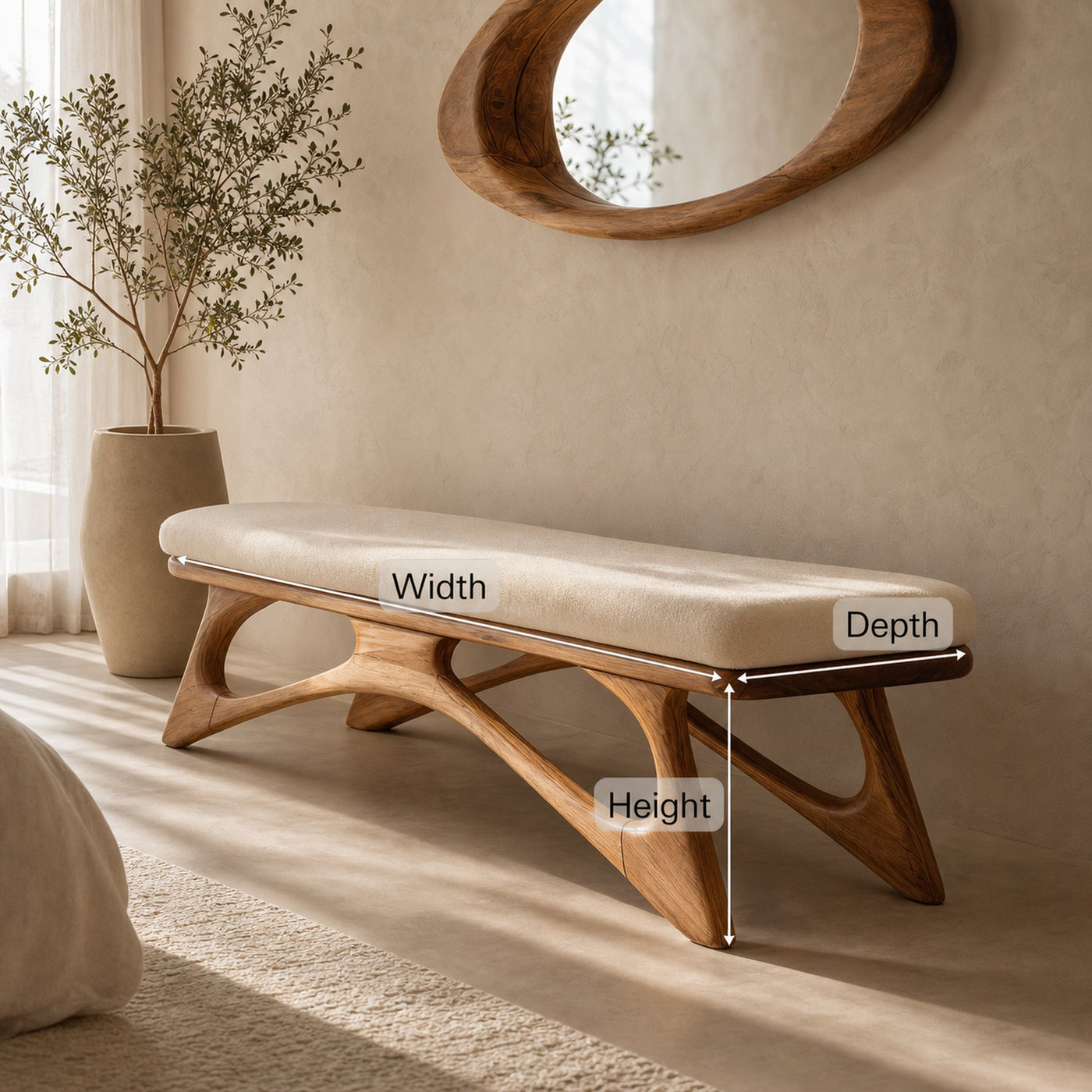 Modern Flowing Wood Bench For Furniture Accent - product view 7