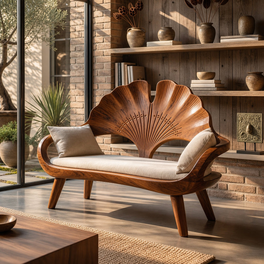 Modern Ginkgo Fan Back Bench For Bedroom Interior Space