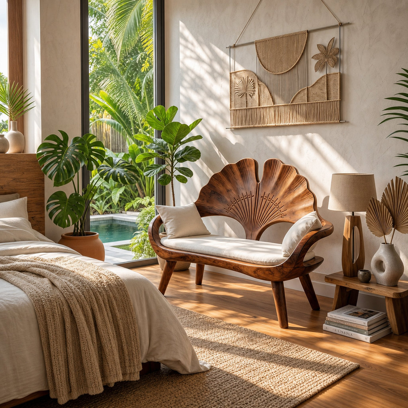 Modern Ginkgo Fan Back Bench For Bedroom Interior Space - product view 6