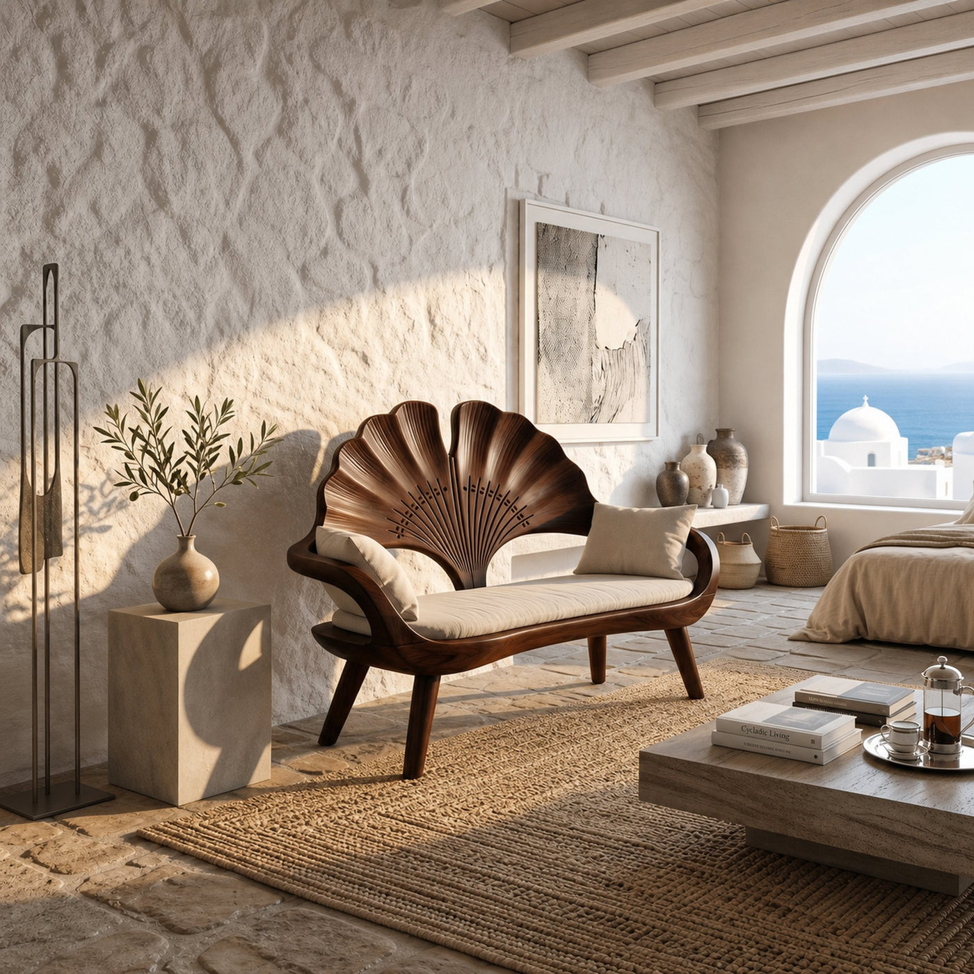 Modern Ginkgo Fan Back Bench For Bedroom Interior Space - product view 7