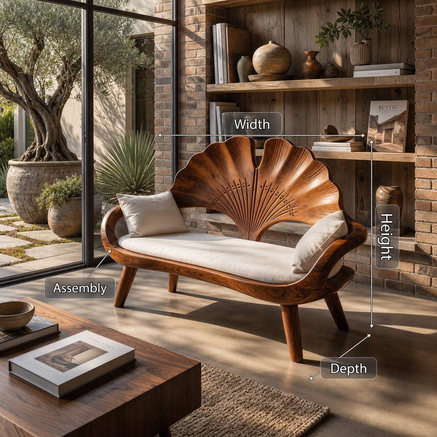 Modern Ginkgo Fan Back Bench For Bedroom Interior Space - product view 8