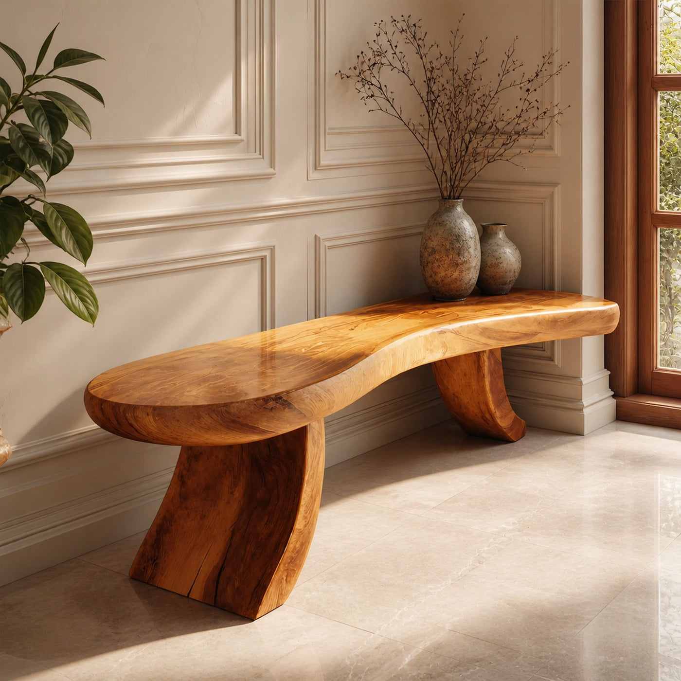 Modern Live Edge Entryway Bench For Minimalist Home Decor