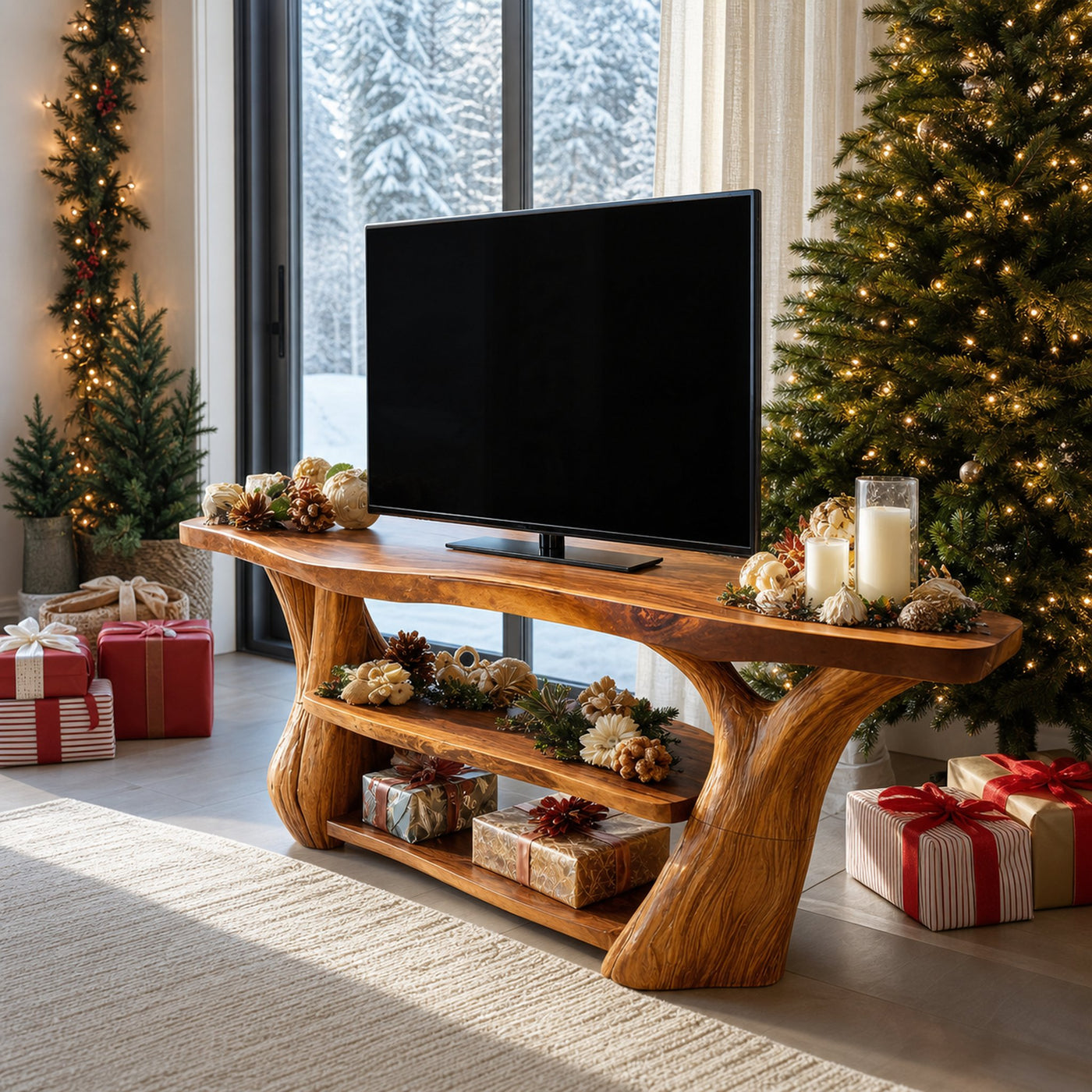 Modern Live Edge Entryway TV Stand For Cozy Christmas Decor - product view 6