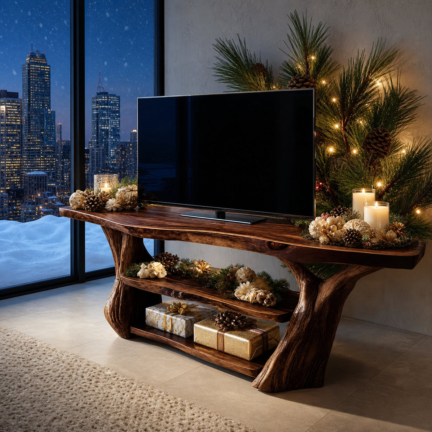 Modern Live Edge Entryway TV Stand For Cozy Christmas Decor - product view 7