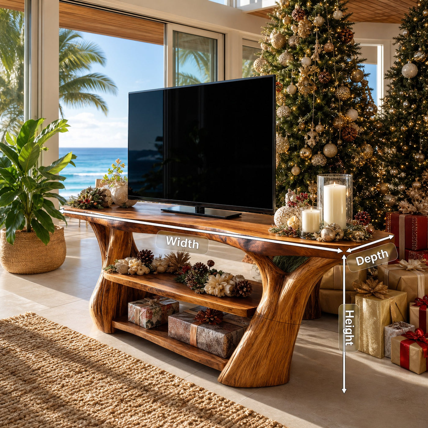 Modern Live Edge Entryway TV Stand For Cozy Christmas Decor - product view 8