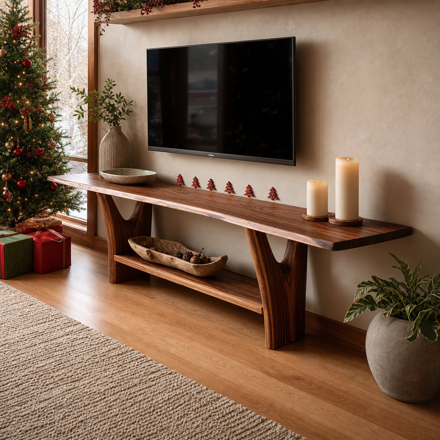 Modern Live Edge Wooden TV Console For Holiday Bedroom Furniture