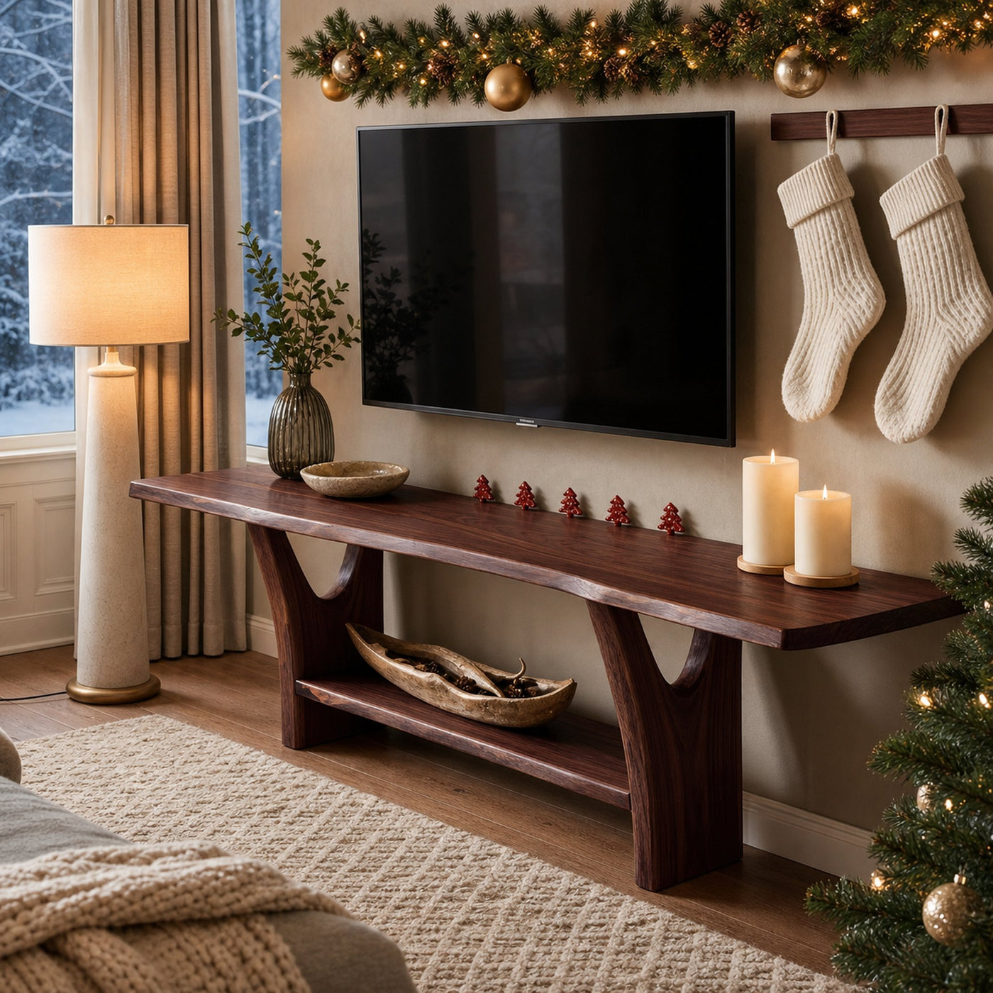 Modern Live Edge Wooden TV Console For Holiday Bedroom Furniture - product view 6