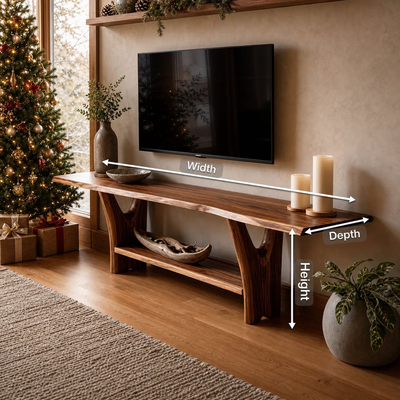 Modern Live Edge Wooden TV Console For Holiday Bedroom Furniture - product view 7