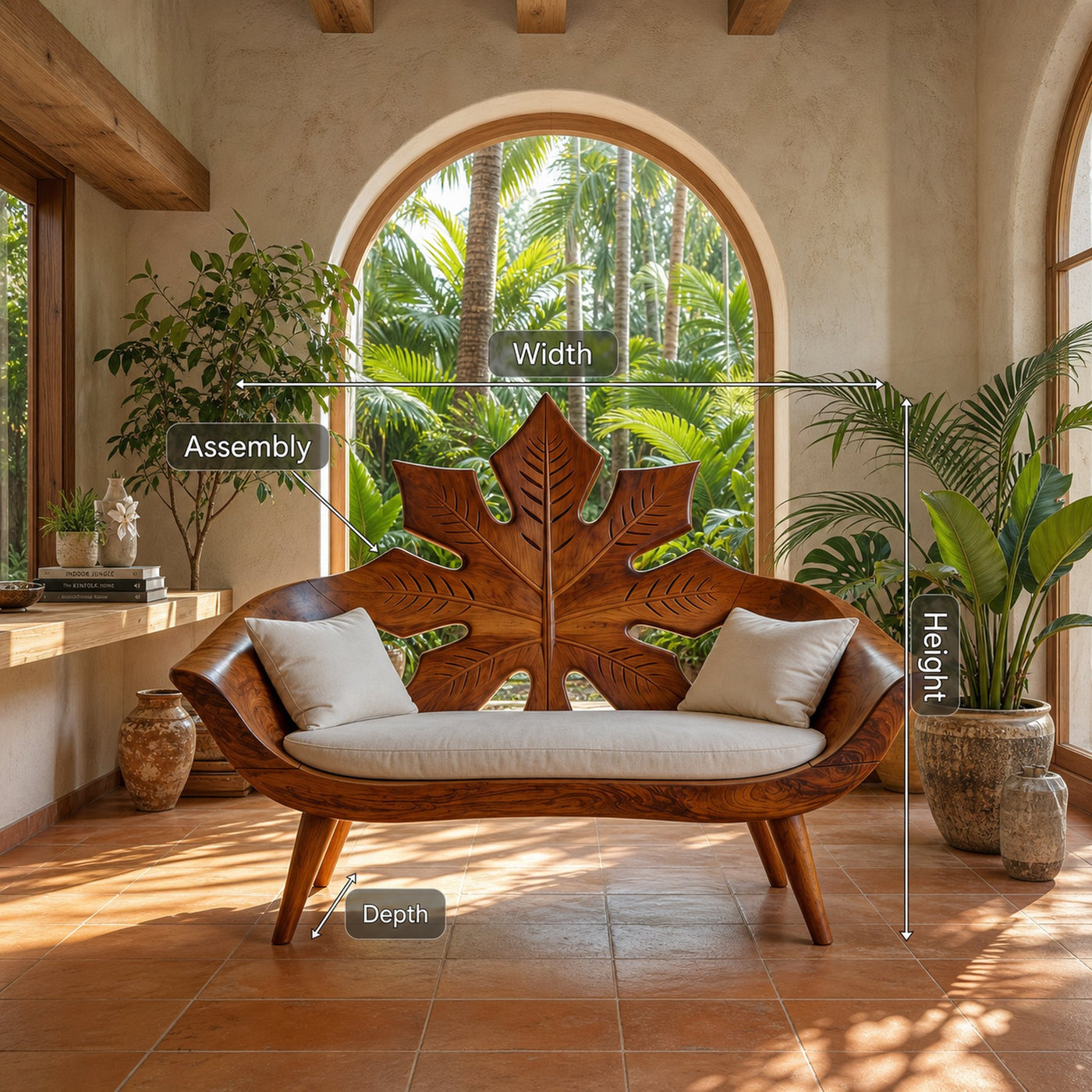 Modern Maple Leaf Carved Bench For Patio Interior Area - product view 8
