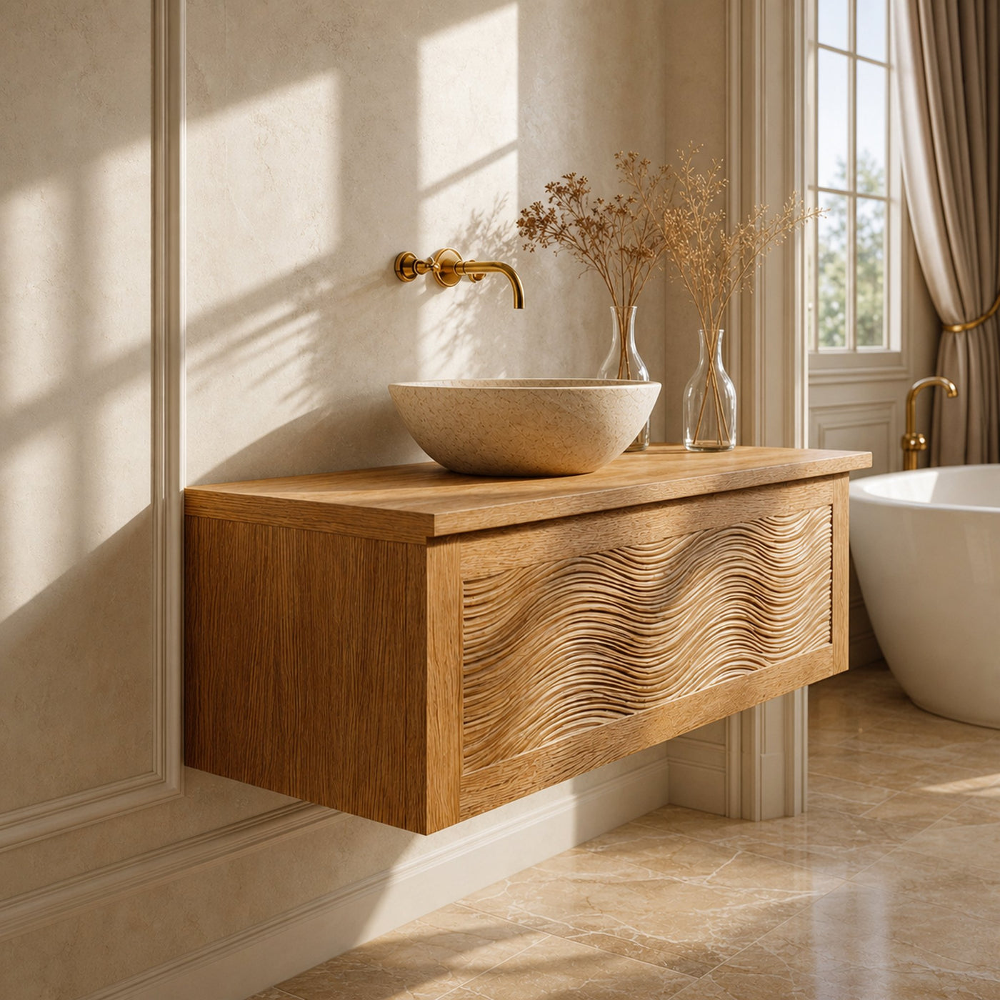 Modern Minimalist Bathroom Vanity Cabinet Floating Wood Storage Console