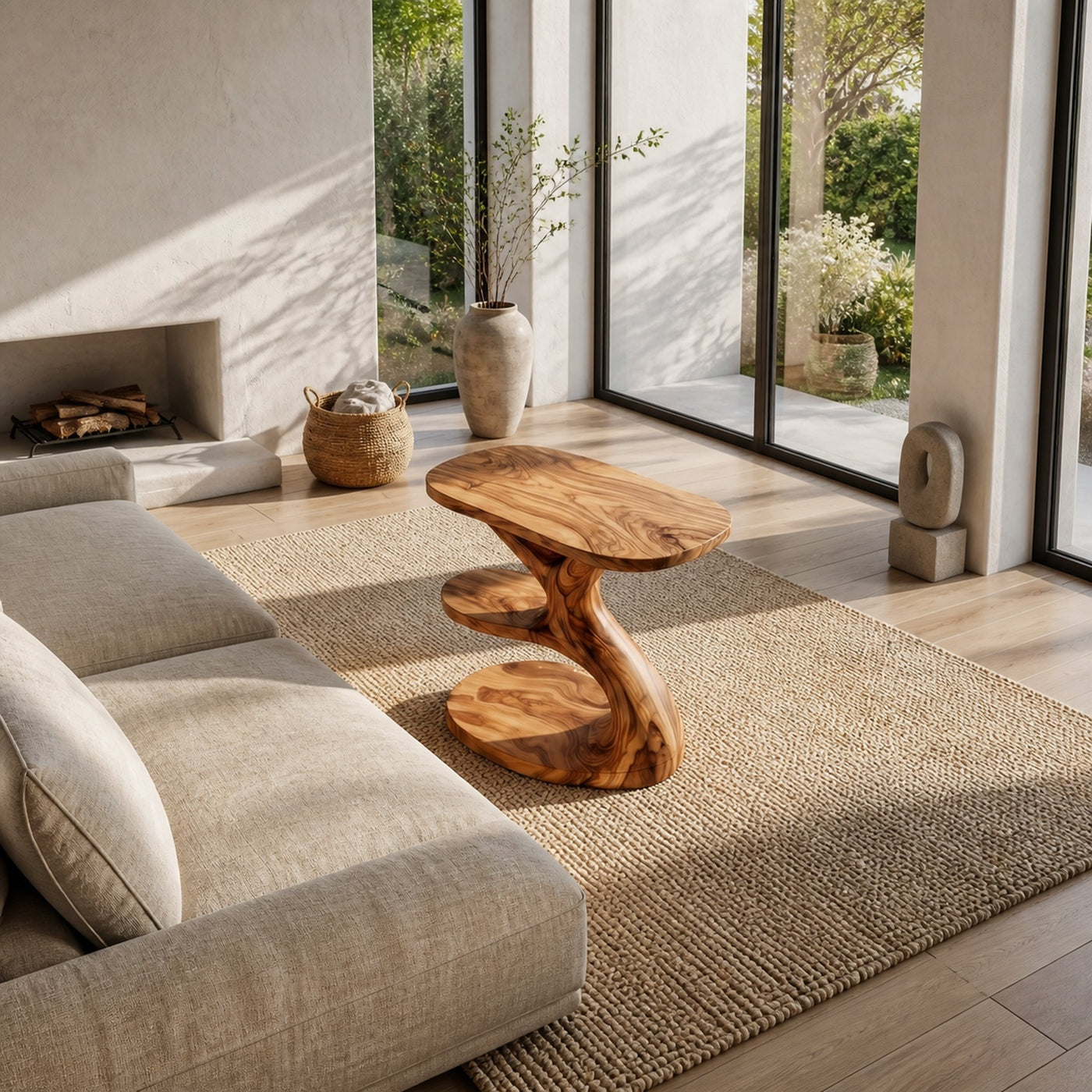 Modern Organic Side Table With Multi Level Wood Shelves For Living Room And Bedroom - product view 2