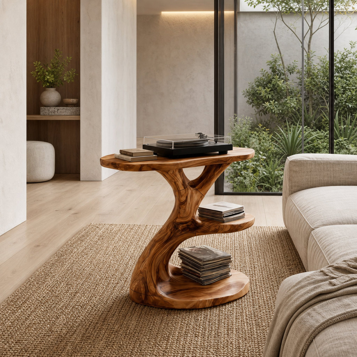 Modern Organic Side Table With Multi Level Wood Shelves For Living Room And Bedroom - product view 3