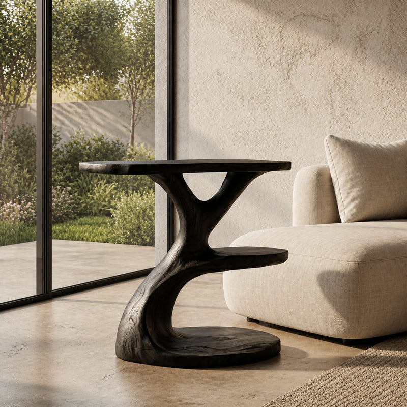 Driftform Thistle Solid Wood Side Table with S-Curve Base
