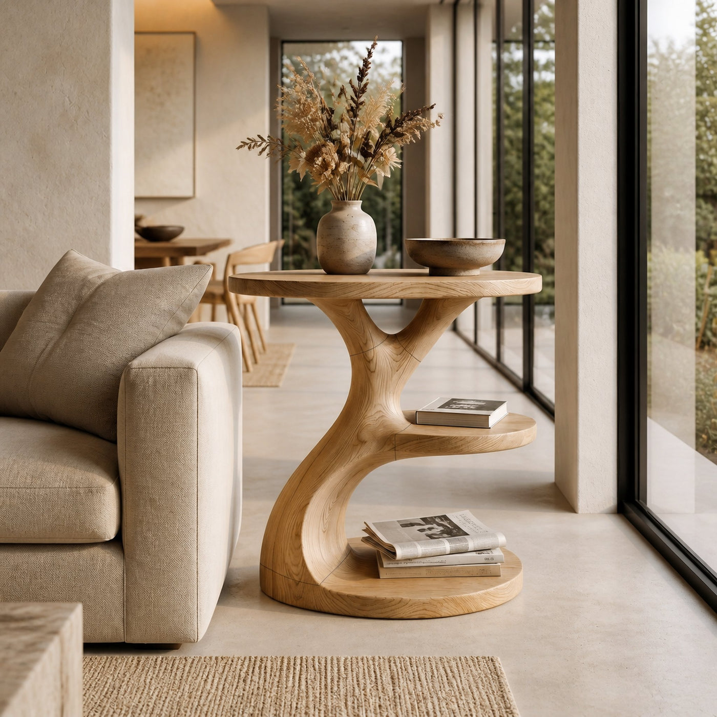 Modern Organic Side Table With Multi Level Wood Shelves For Living Room And Bedroom - product view 5
