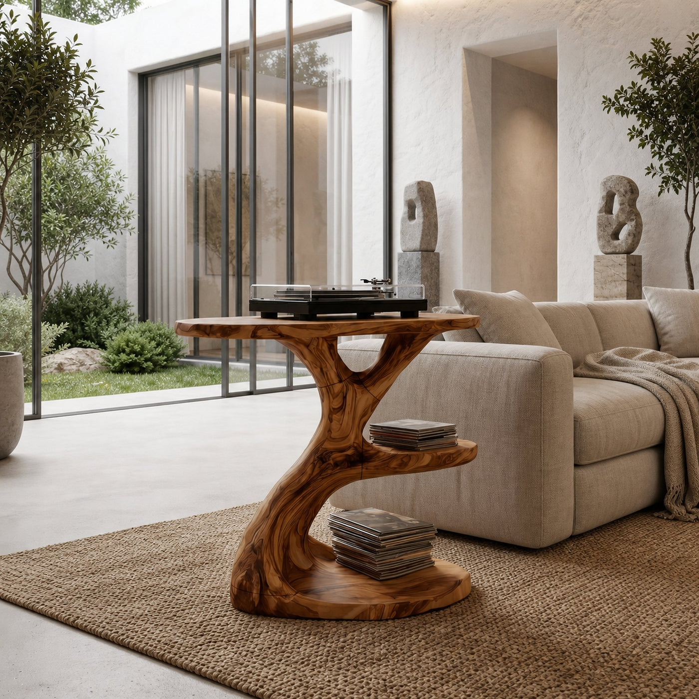Modern Organic Side Table With Multi Level Wood Shelves For Living Room And Bedroom - product view 6