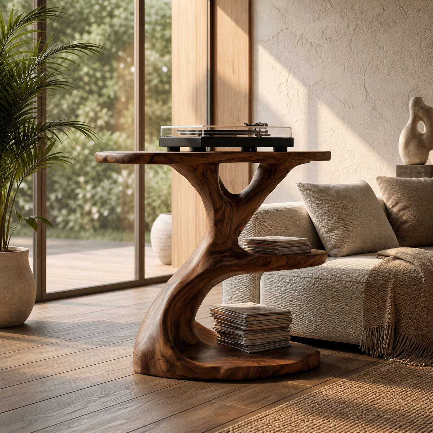 Modern Organic Side Table With Multi Level Wood Shelves For Living Room And Bedroom - product view 7