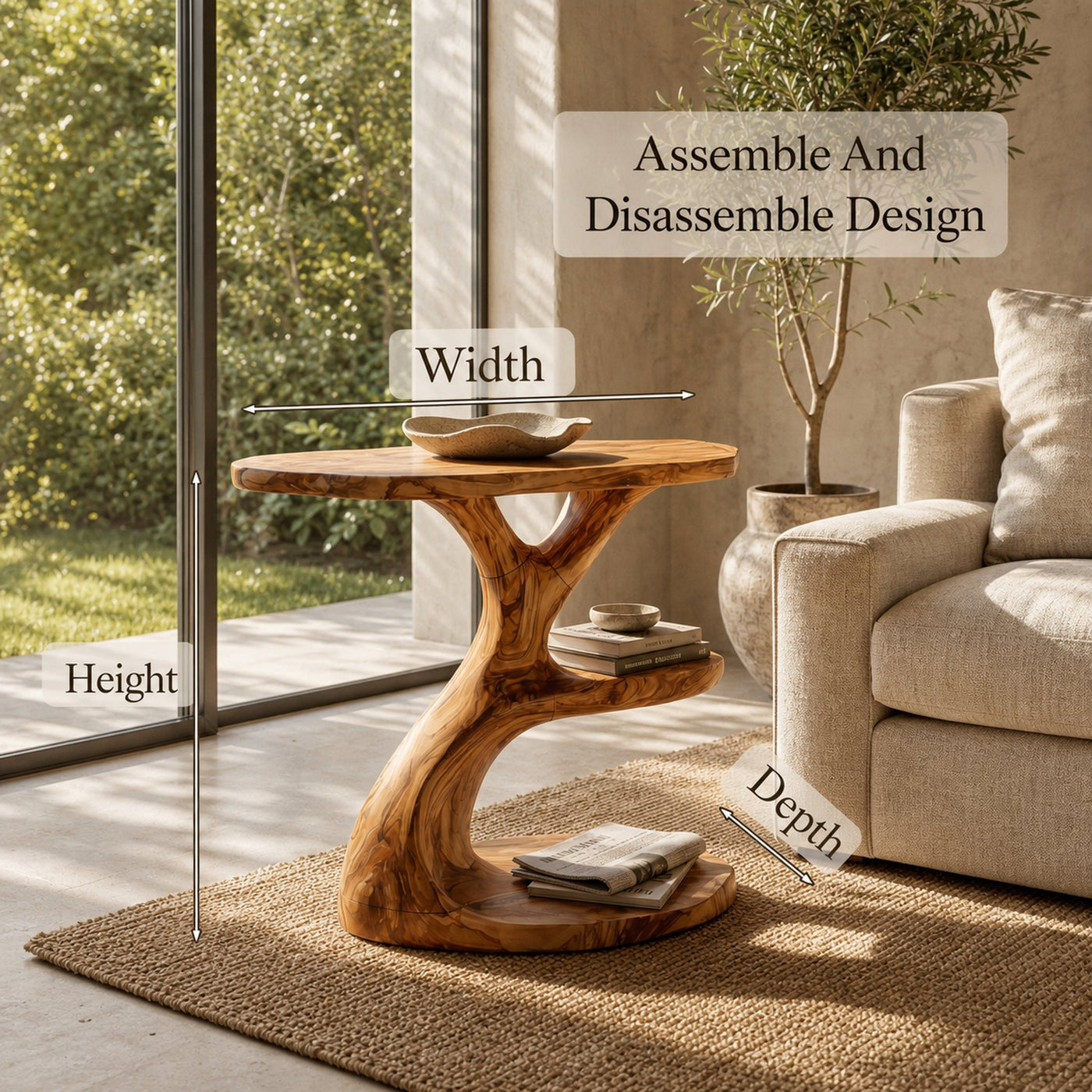 Modern Organic Side Table With Multi Level Wood Shelves For Living Room And Bedroom - product view 8