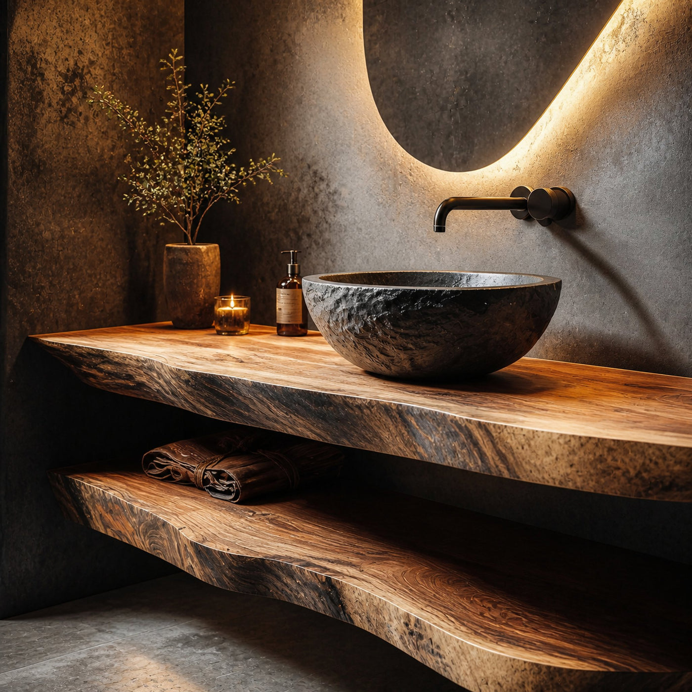 Modern Rustic Bathroom Vanity Wall Floating Wood Counter