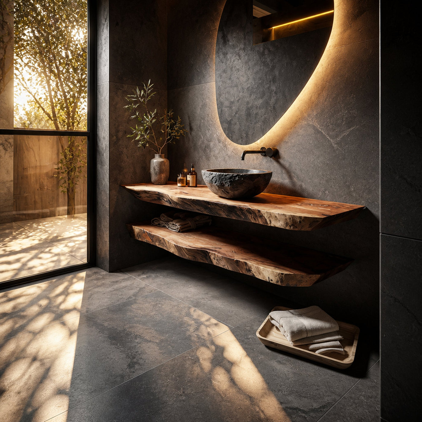 Modern Rustic Bathroom Vanity Wall Floating Wood Counter - product view 2