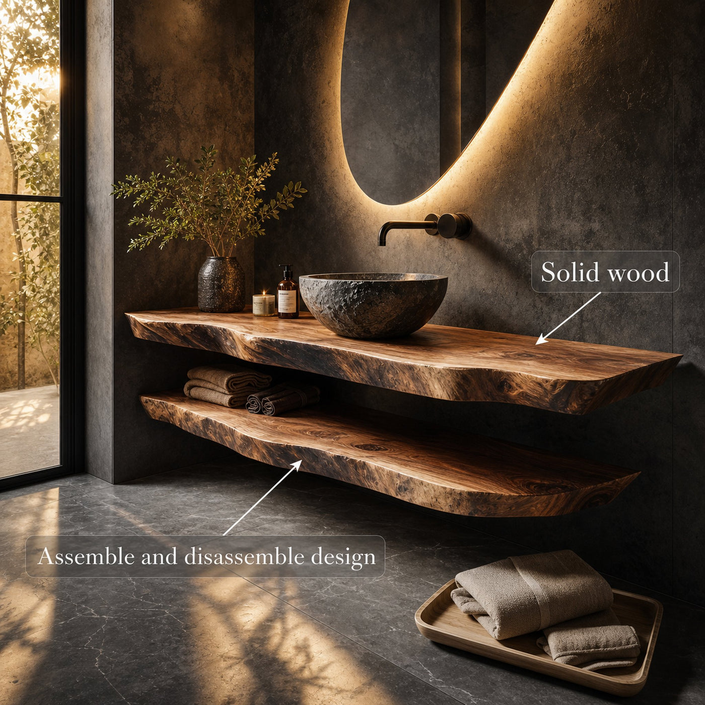Modern Rustic Bathroom Vanity Wall Floating Wood Counter - product view 4