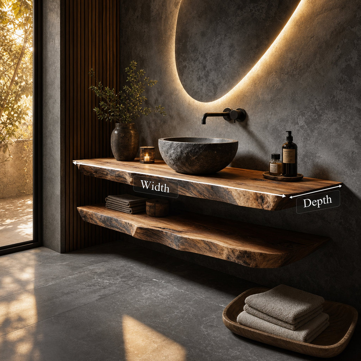 Modern Rustic Bathroom Vanity Wall Floating Wood Counter - product view 5