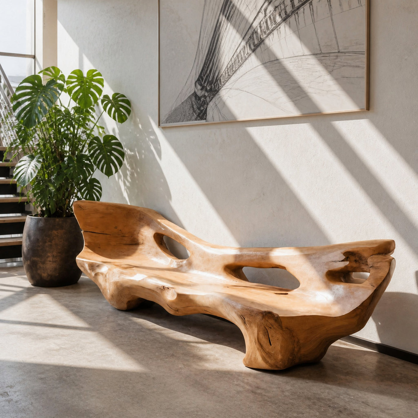 Modern Sculpted Bench For Living Room Or Entryway