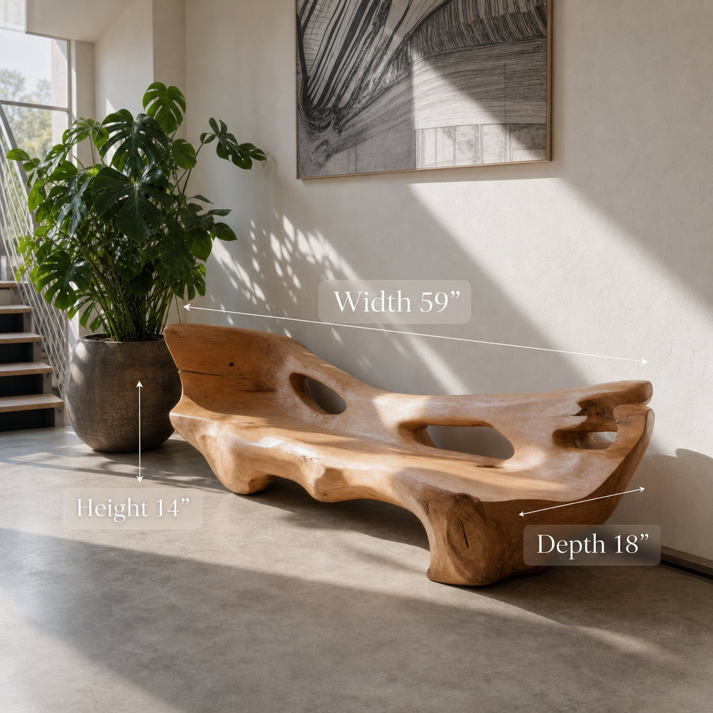 Modern Sculpted Bench For Living Room Or Entryway - product view 6