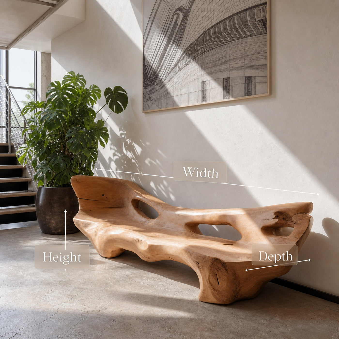 Modern Sculpted Bench For Living Room Or Entryway - product view 7