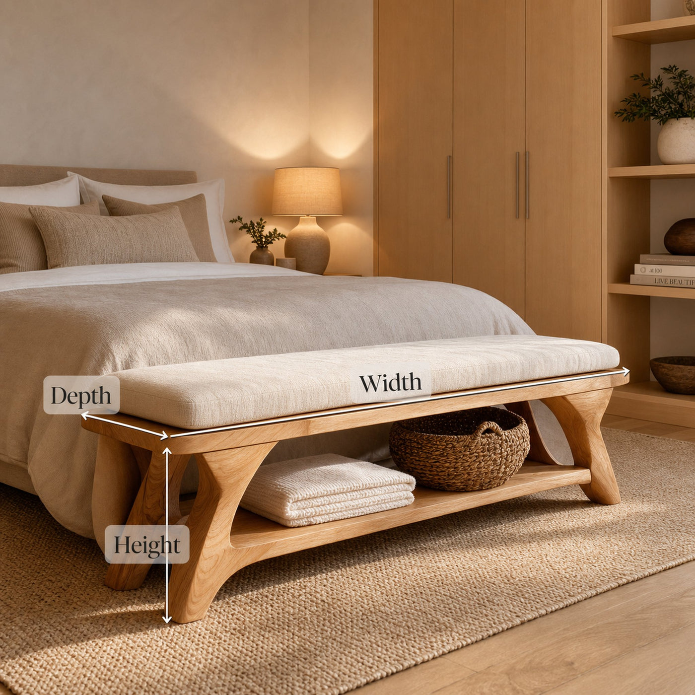 Modern Sculpted Wood Bench For Bedroom Interior Styling - product view 7