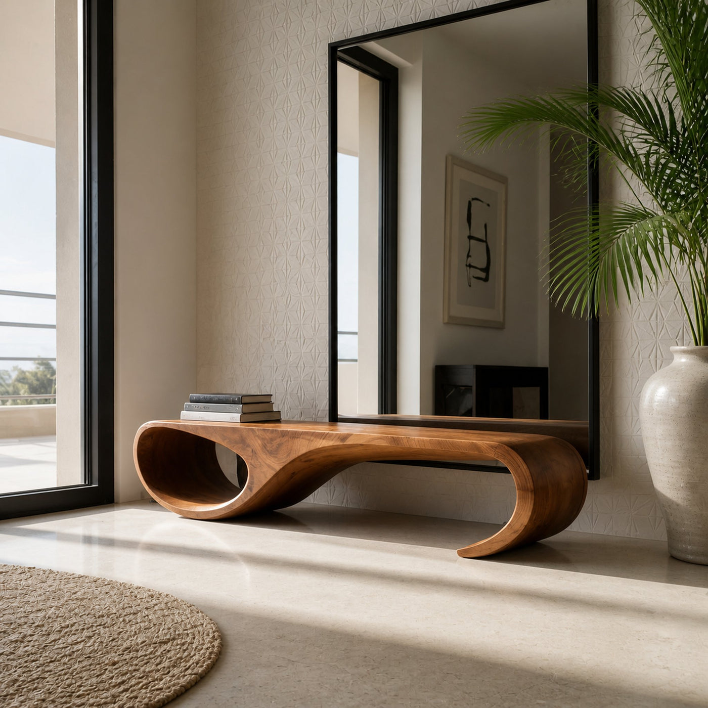 Modern Sculptural Bench For Entryway And Living Room Decor