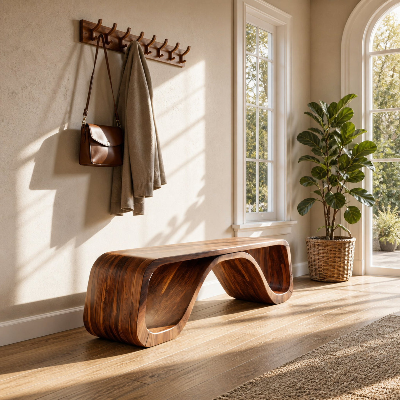 Modern Sculptural Bench With Curved Design For Hallway