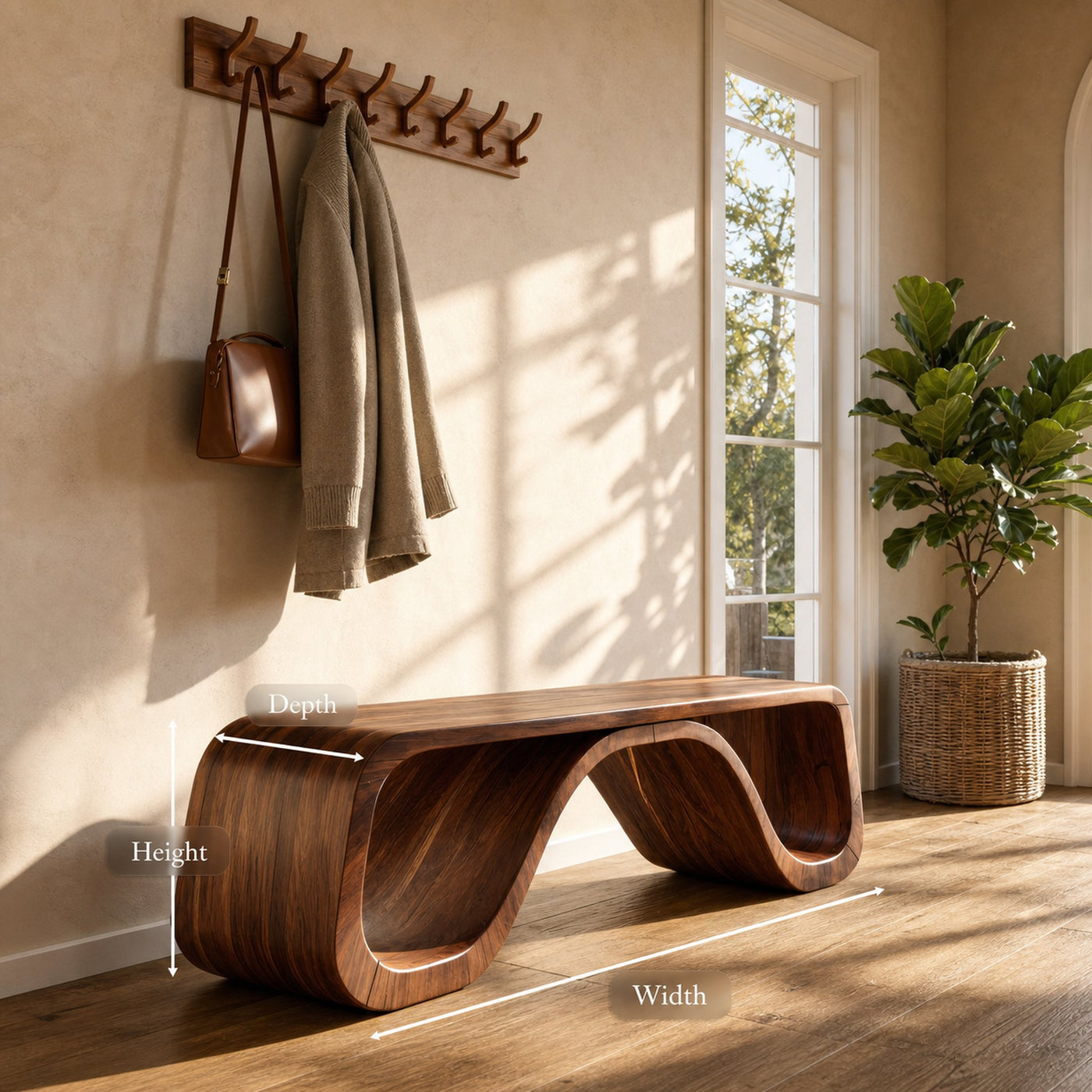 Modern Sculptural Bench With Curved Design For Hallway - product view 8