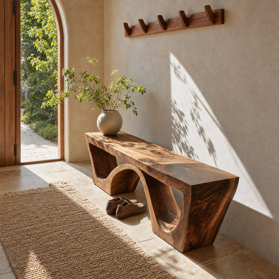 Modern Sculptural Bench With Organic Curves For Living Room