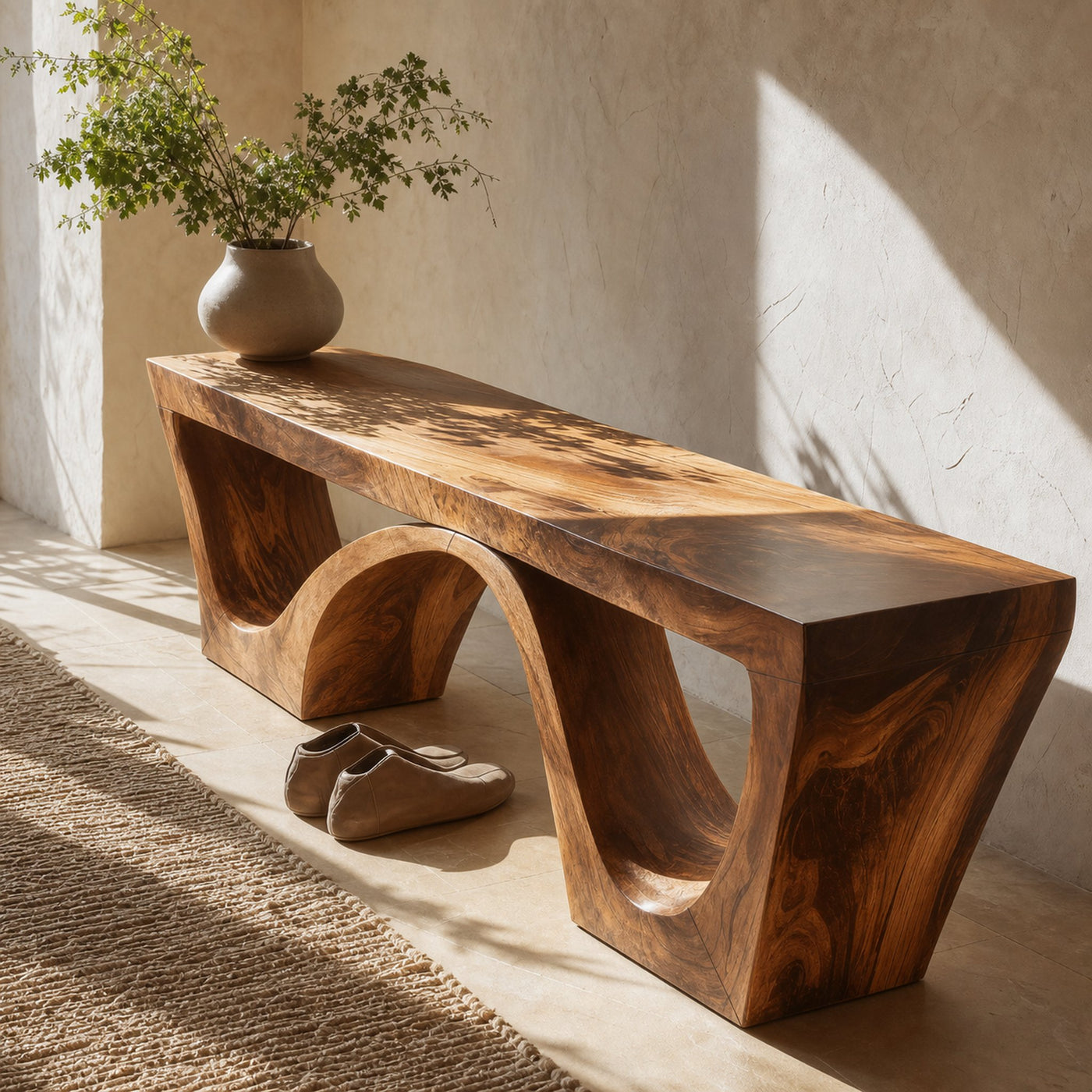Modern Sculptural Bench With Organic Curves For Living Room - product view 2